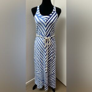 LOFT petite maxi dress cotton‎ knit stretchy xxsp summer nautical blue white